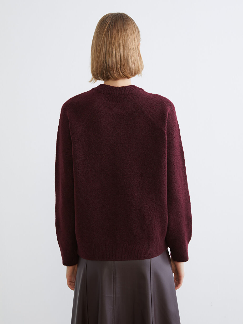 Bordo Bisiklet Yaka Kadın Triko Kazak-3