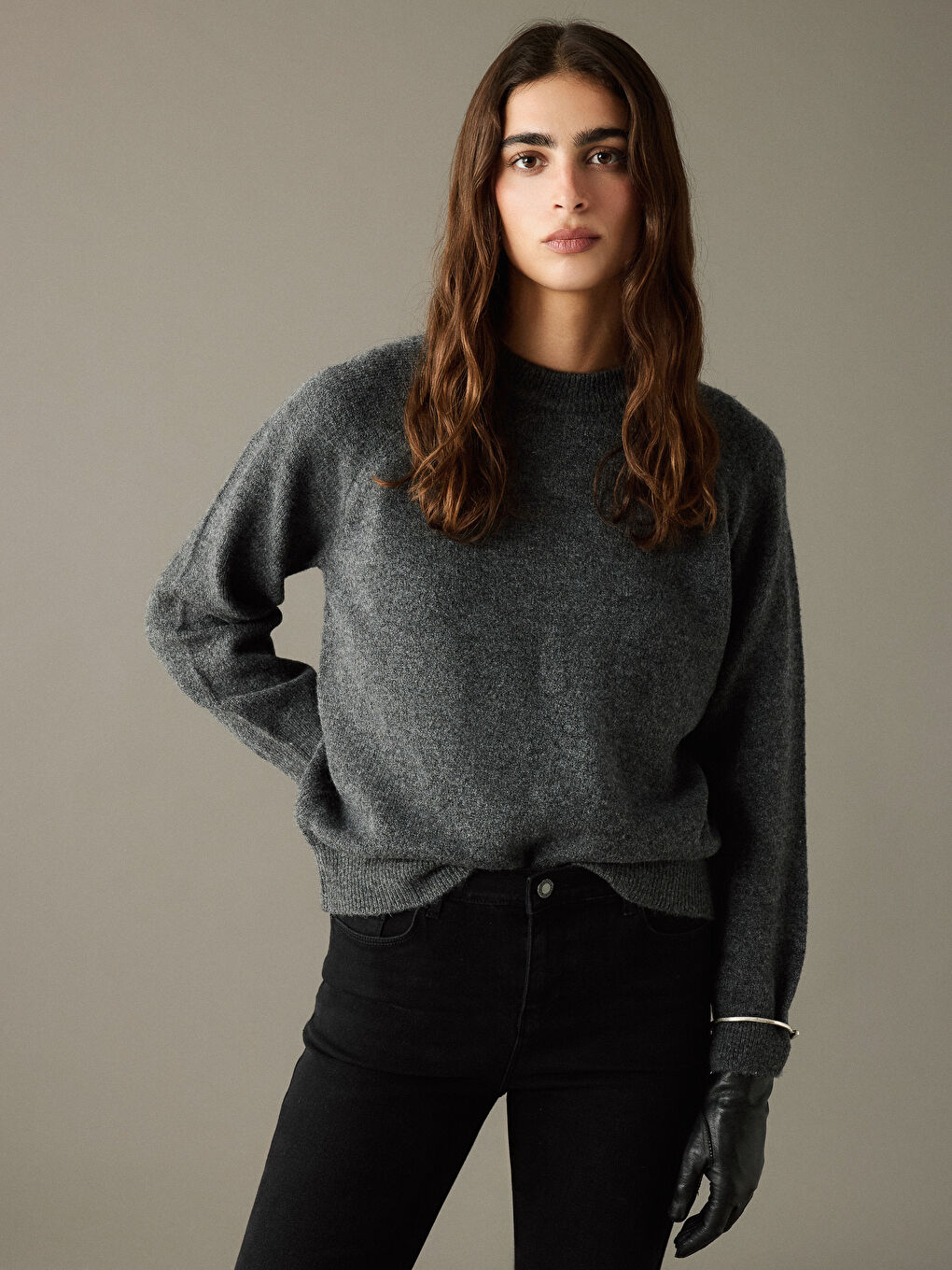 Pulover Tricotat pentru Femei, cu Guler Rotund-1