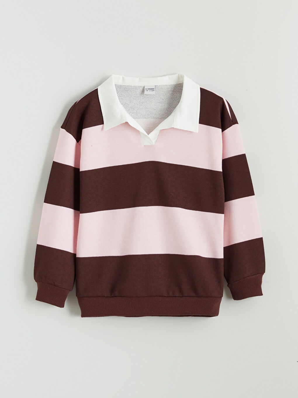 Mürdüm Polo Yaka Çizgili Kız Çocuk Sweatshirt