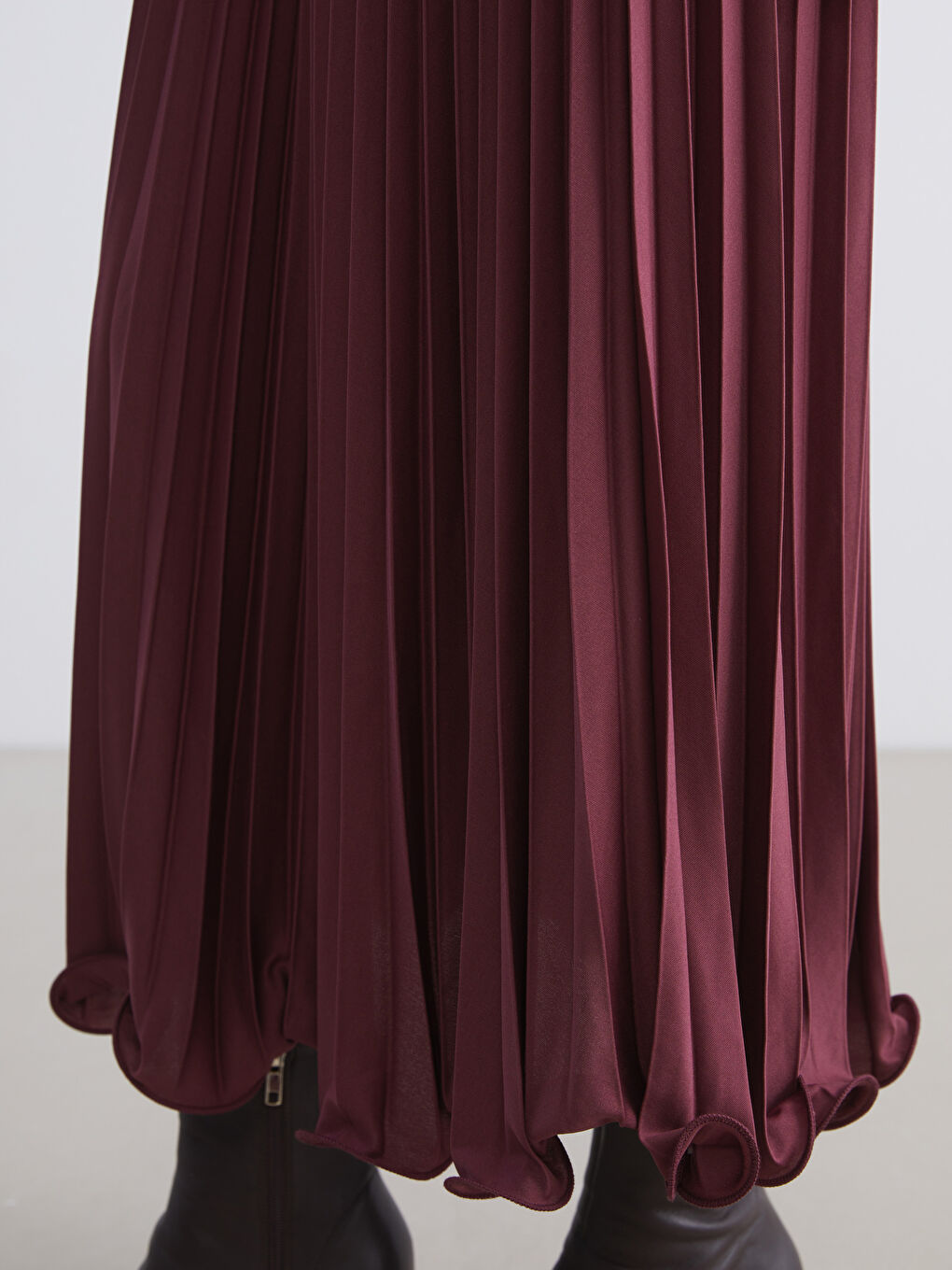 Bordo Beli Lastikli Şifon Pileli Etek-2