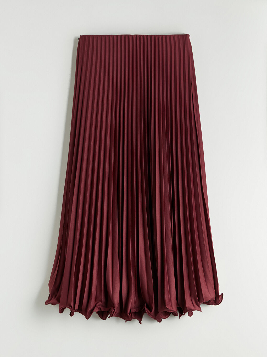 Bordo Beli Lastikli Şifon Pileli Etek-4