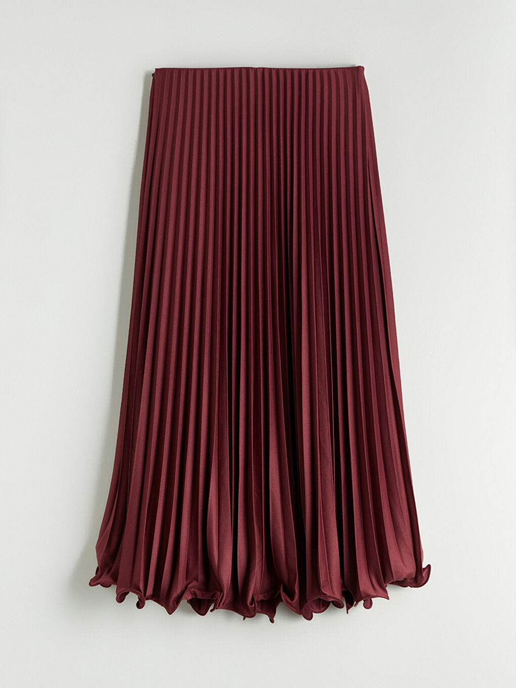 Bordo Beli Lastikli Şifon Pileli Etek-5