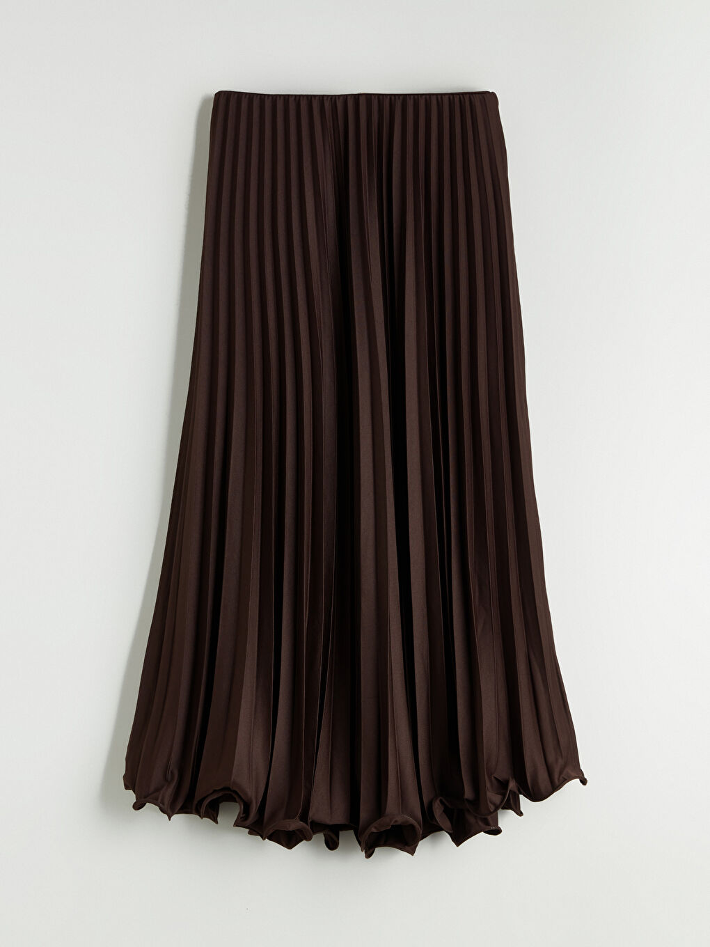 Kahverengi Beli Lastikli Şifon Pileli Etek-4