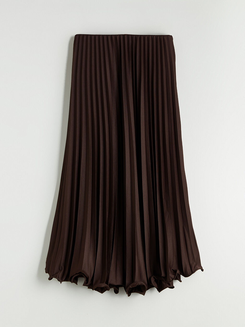 Kahverengi Beli Lastikli Şifon Pileli Etek-5