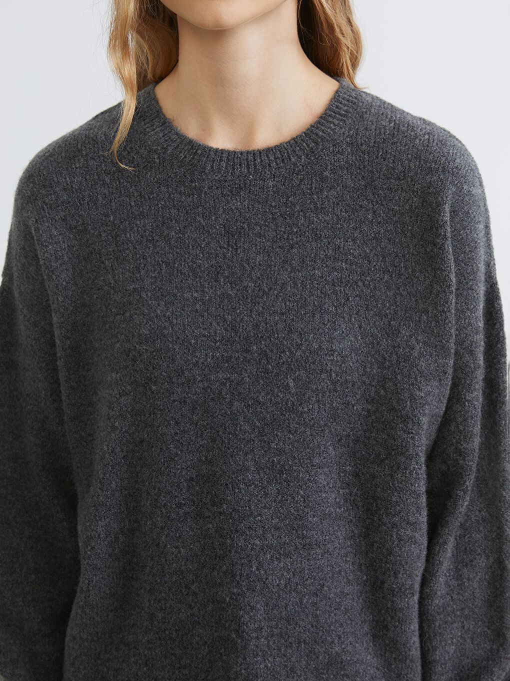 Antrasit Bisiklet Yaka Oversize Kadın Triko Kazak-2