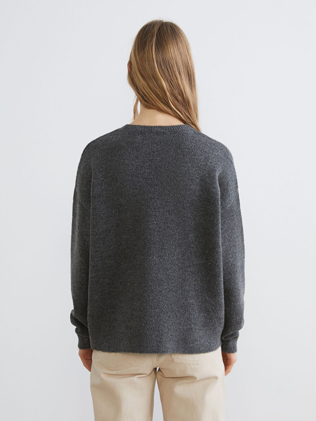 Antrasit Bisiklet Yaka Oversize Kadın Triko Kazak-3