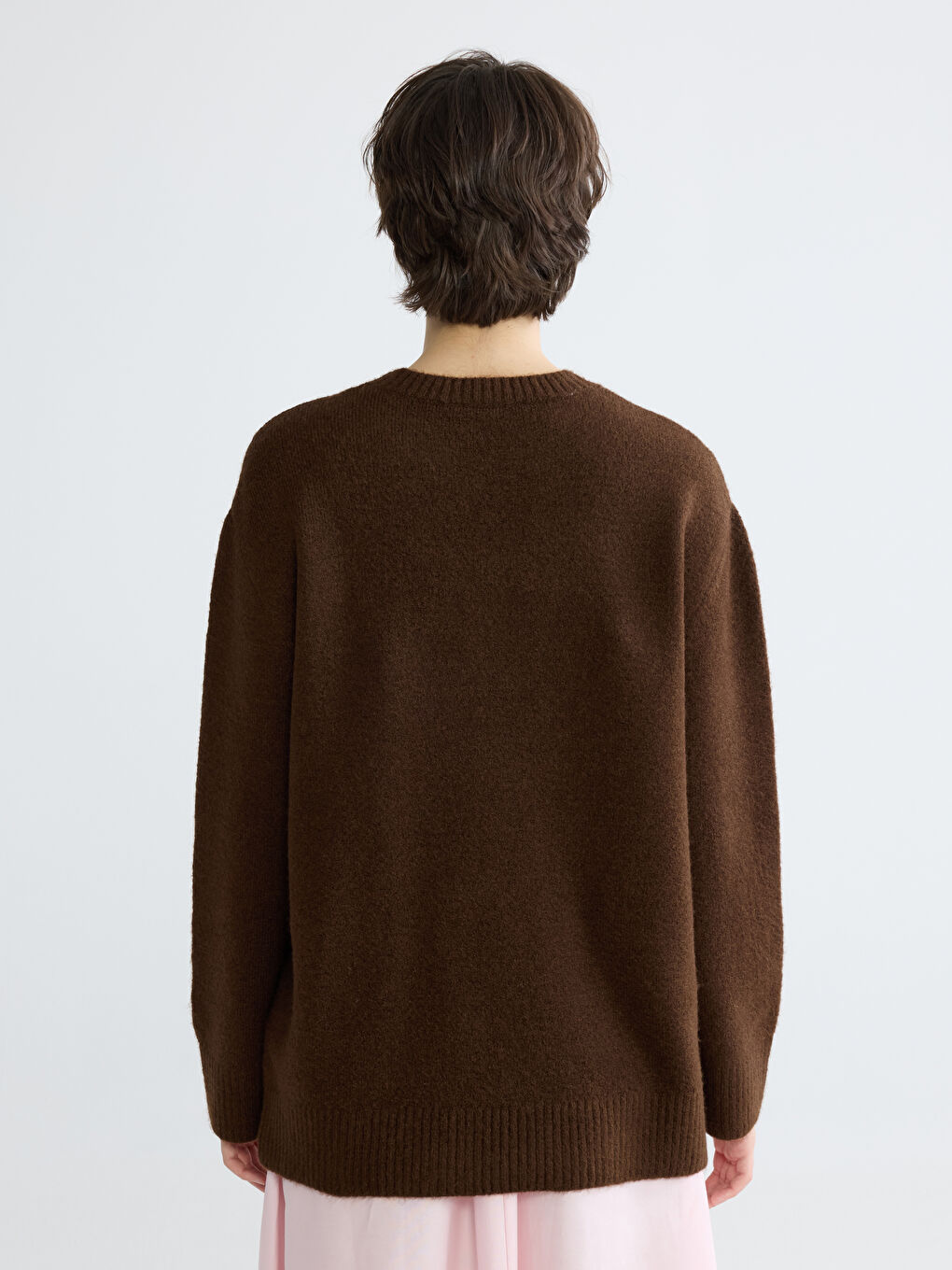 Kahverengi Bisiklet Yaka Oversize Kadın Triko Kazak-3