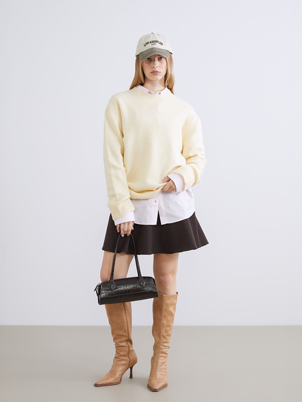 Sarı Bisiklet Yaka Oversize Kadın Triko Kazak-1