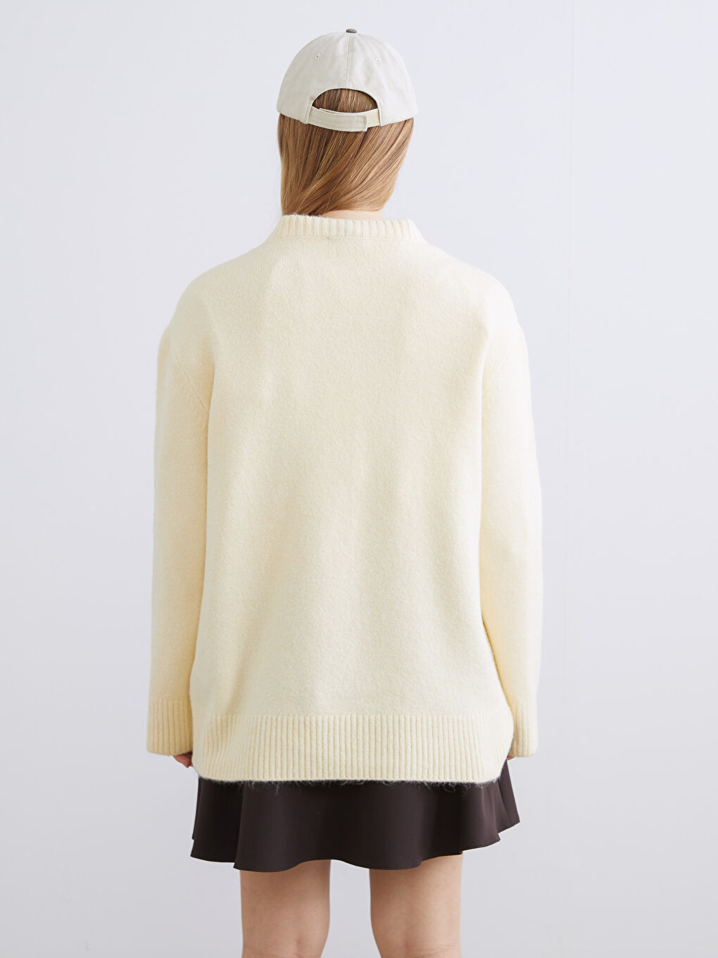 Sarı Bisiklet Yaka Oversize Kadın Triko Kazak-3