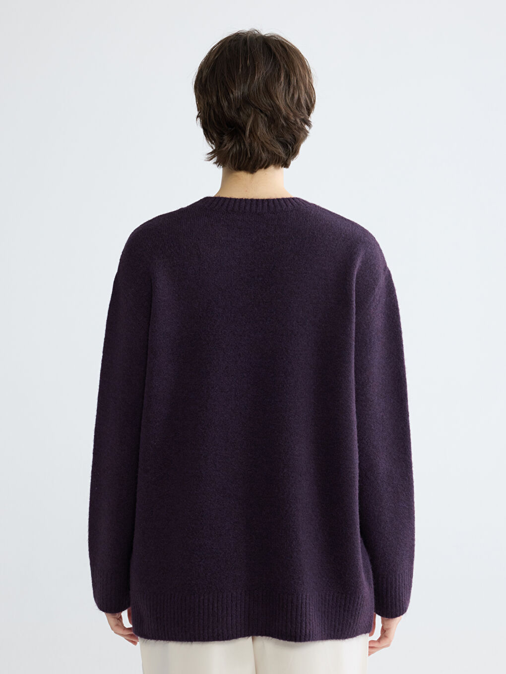 Mor Bisiklet Yaka Oversize Kadın Triko Kazak-3