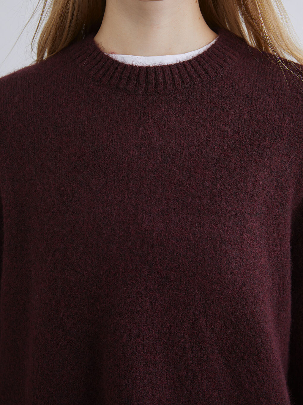 Bordo Bisiklet Yaka Oversize Kadın Triko Kazak-2