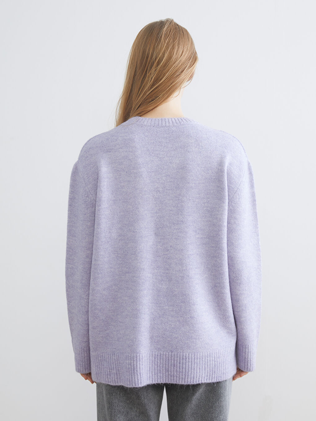 Lila Bisiklet Yaka Oversize Kadın Triko Kazak-3