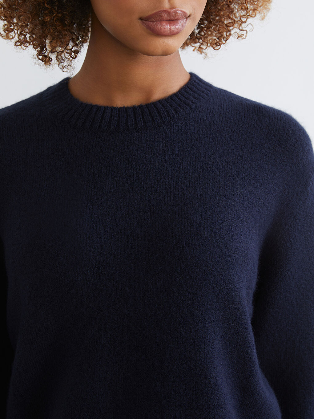 Lacivert Bisiklet Yaka Oversize Kadın Triko Kazak-2