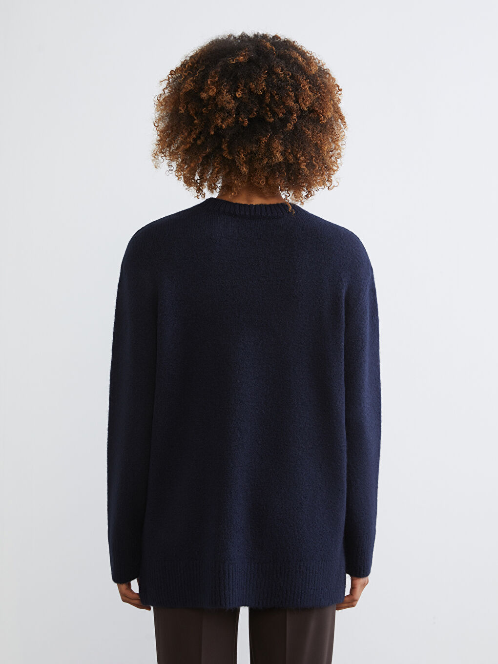 Lacivert Bisiklet Yaka Oversize Kadın Triko Kazak-3