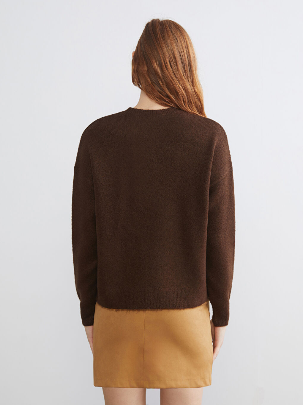 Kahverengi Köpek Desenli Oversize Kadın Triko Kazak-3