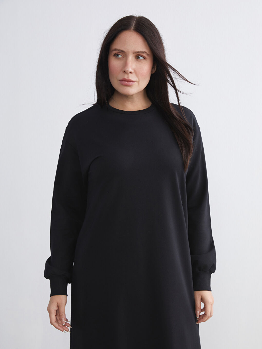 Siyah Bisiklet Yaka Sweat Elbise-1