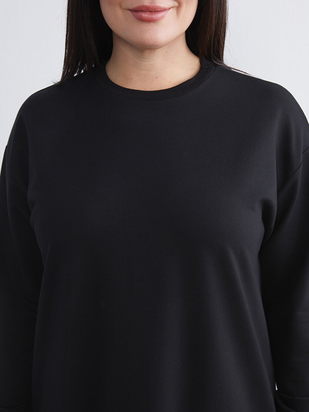 Siyah Bisiklet Yaka Sweat Elbise-2