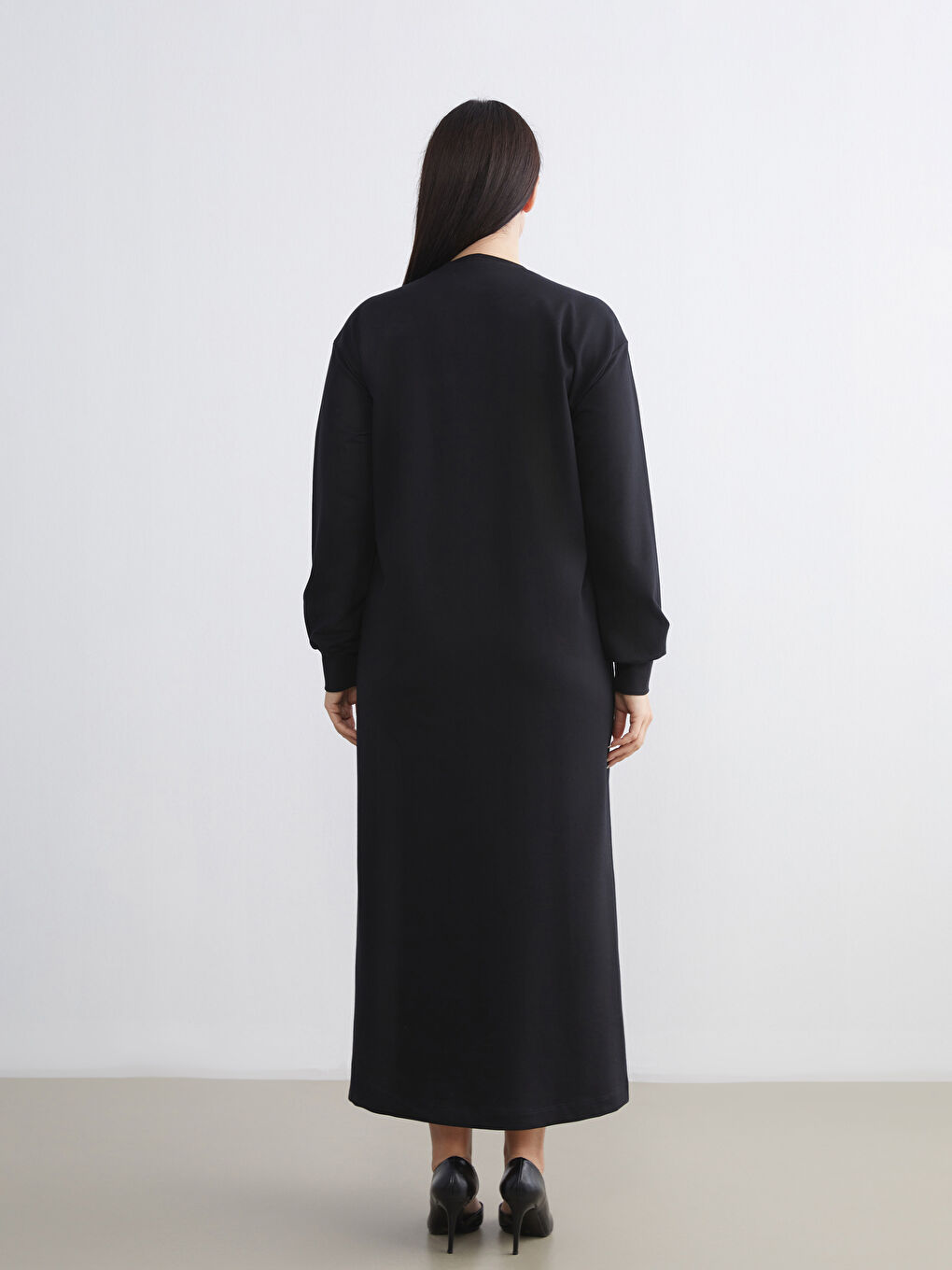 Siyah Bisiklet Yaka Sweat Elbise-3