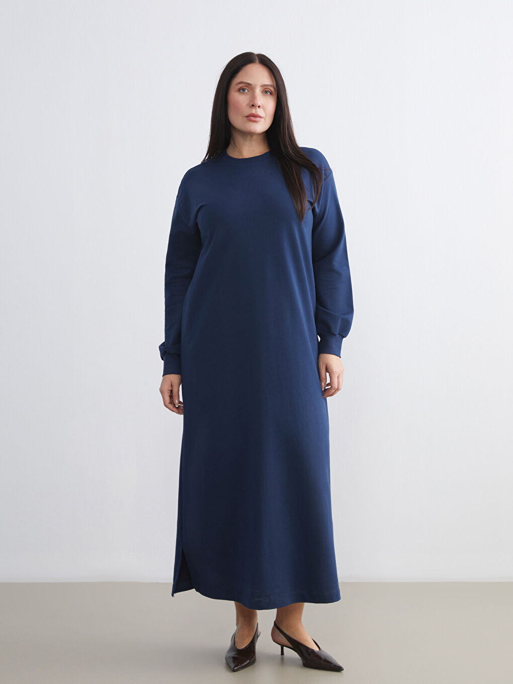 Lacivert Bisiklet Yaka Sweat Elbise