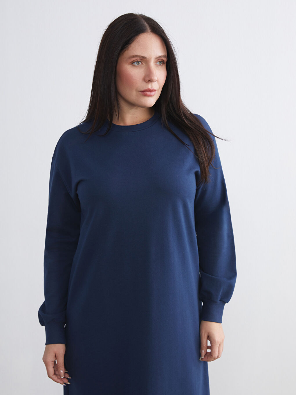 Lacivert Bisiklet Yaka Sweat Elbise-1