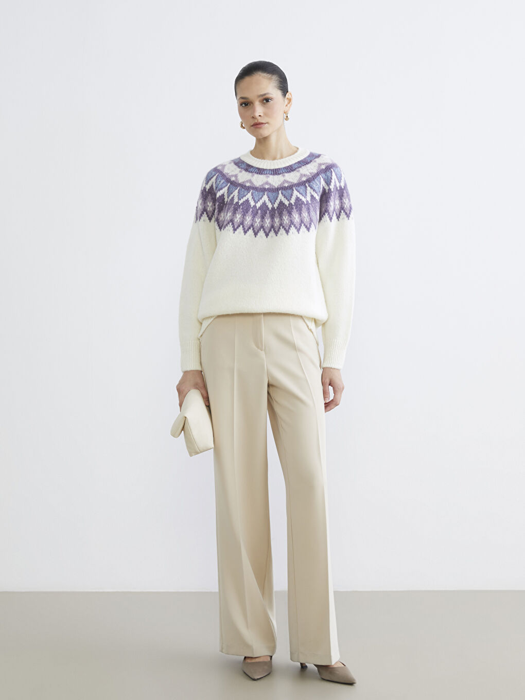 Karışık Bisiklet Yaka Desenli Kadın Triko Kazak-1