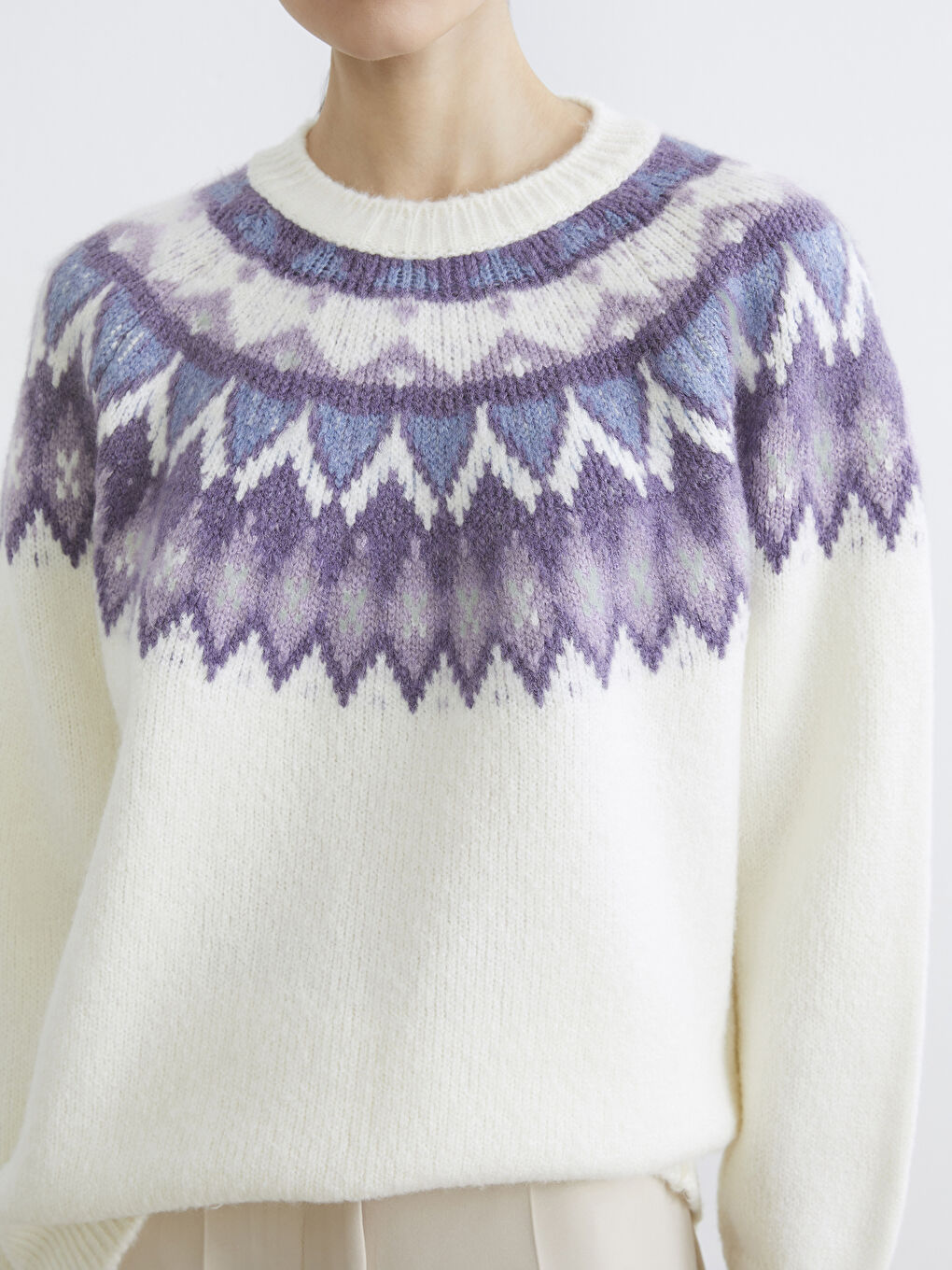 Karışık Bisiklet Yaka Desenli Kadın Triko Kazak-2