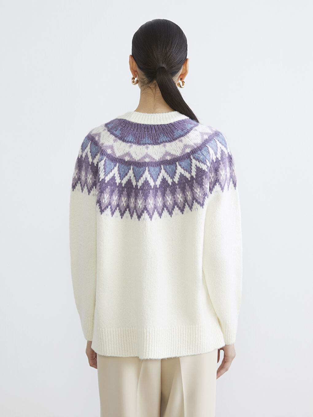 Karışık Bisiklet Yaka Desenli Kadın Triko Kazak-3