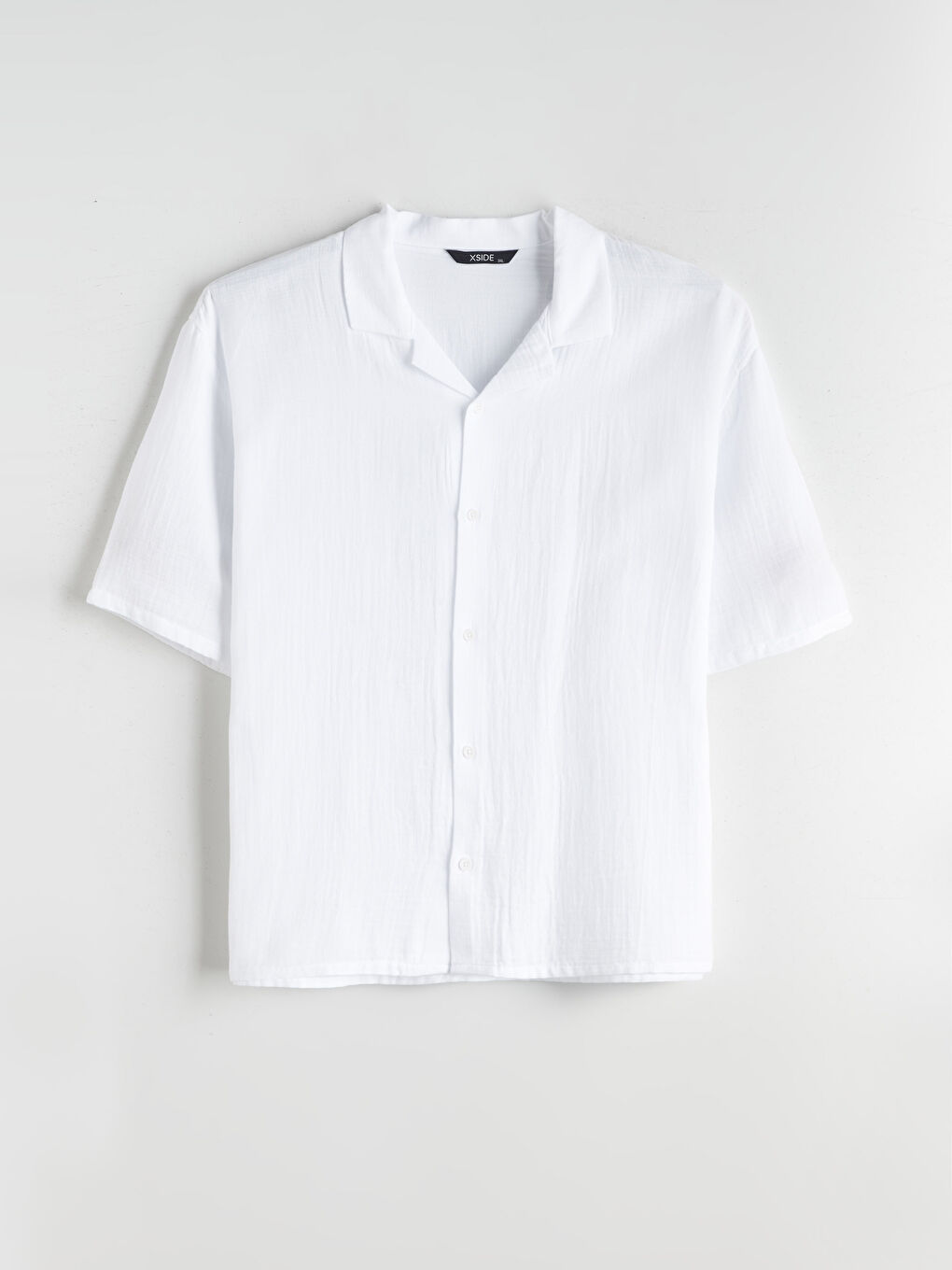 Beyaz Büyük Beden Resort Yaka Kısa Kollu Müslin Erkek Gömlek-4