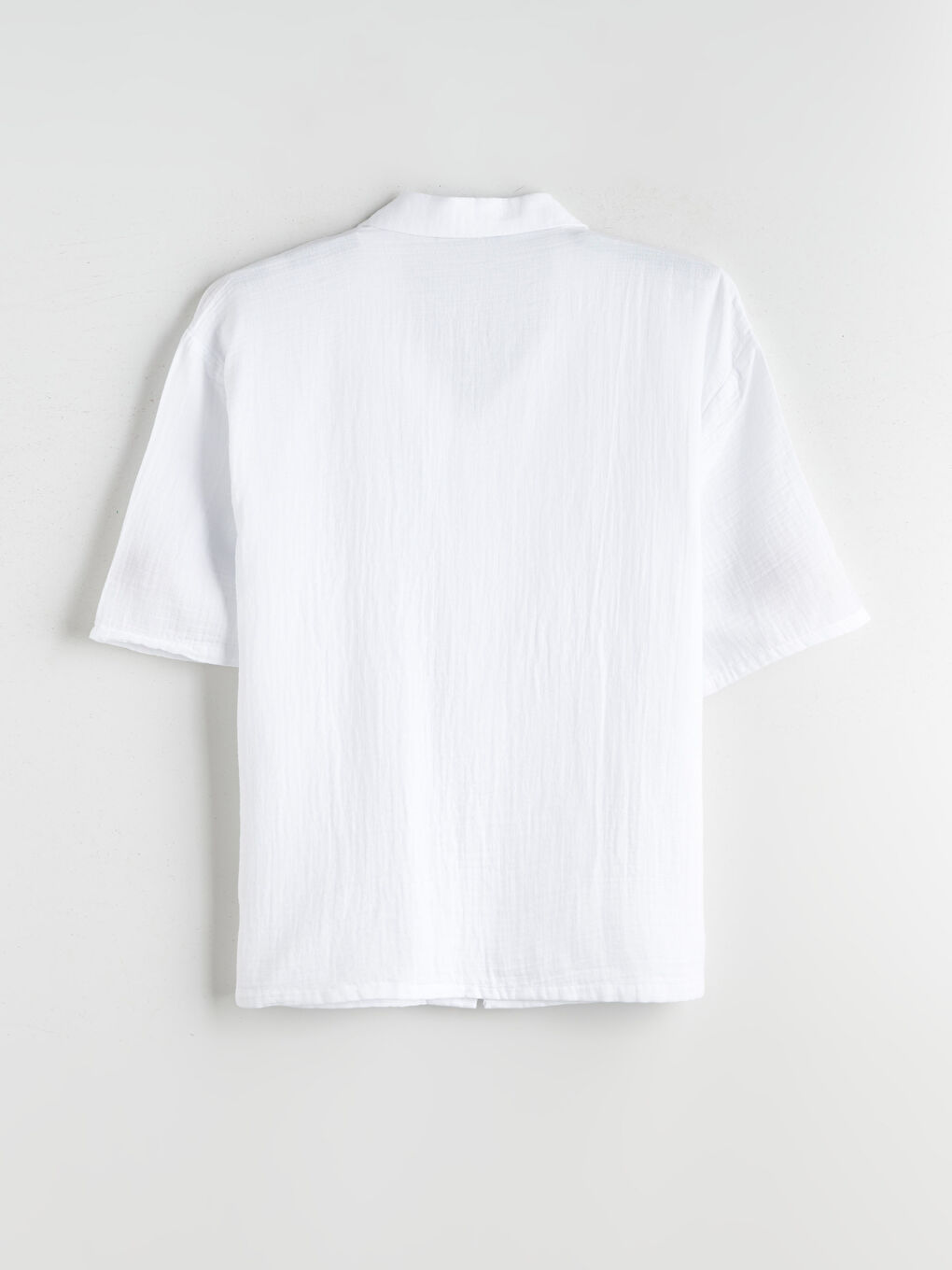 Beyaz Büyük Beden Resort Yaka Kısa Kollu Müslin Erkek Gömlek-5