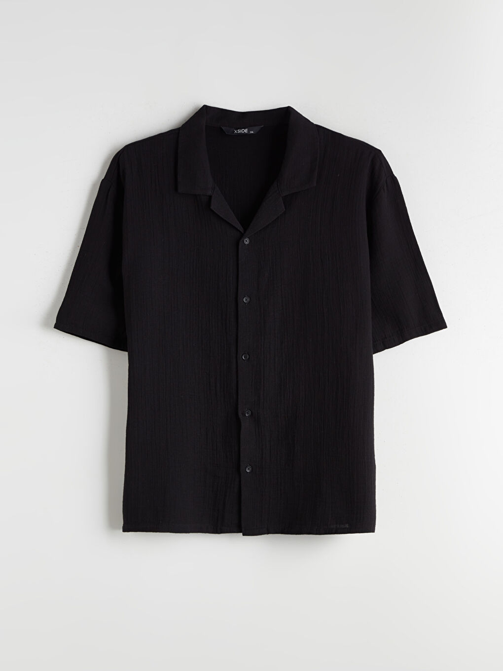 Siyah Büyük Beden Resort Yaka Kısa Kollu Müslin Erkek Gömlek-8