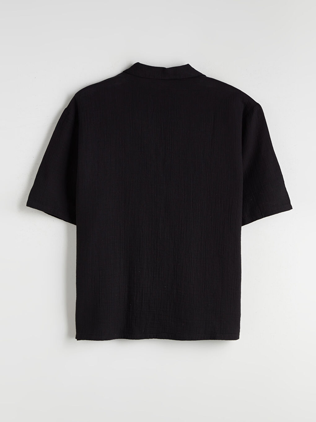 Siyah Büyük Beden Resort Yaka Kısa Kollu Müslin Erkek Gömlek-9