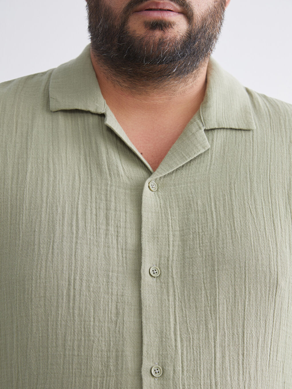 Large Size Men's Short Sleeve Muslin Resort Collar Shirt-2