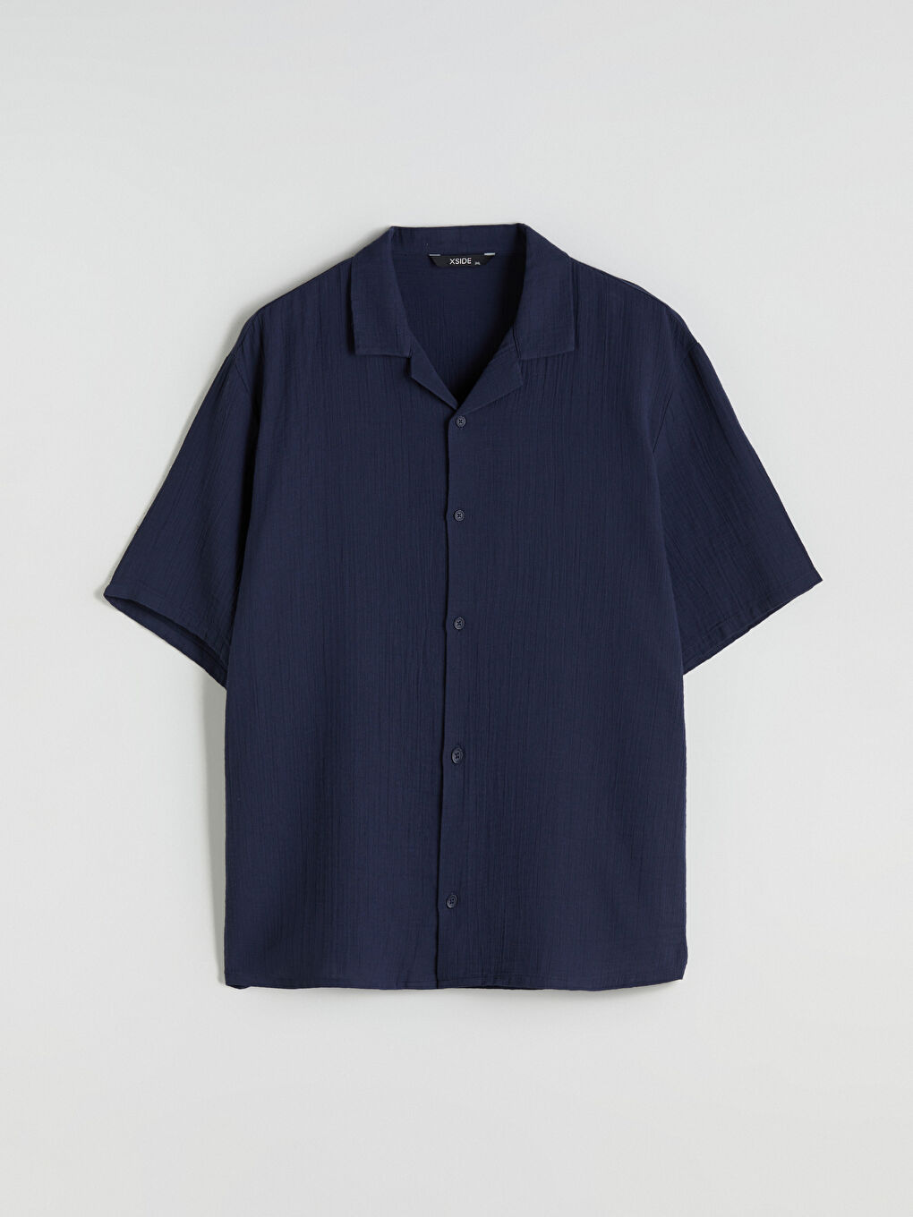 Lacivert Büyük Beden Resort Yaka Kısa Kollu Müslin Erkek Gömlek-8