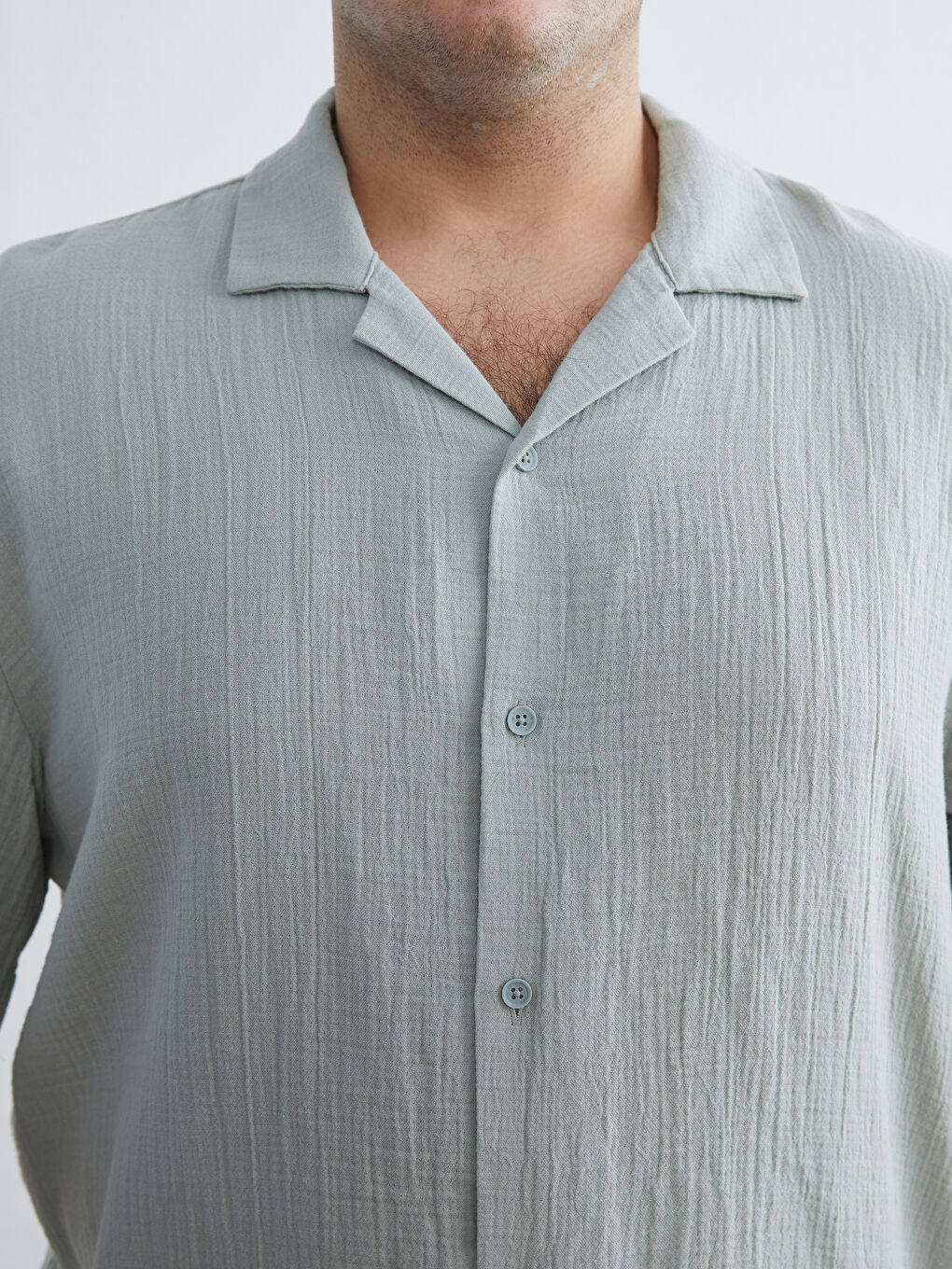 Yeşil Büyük Beden Resort Yaka Kısa Kollu Müslin Erkek Gömlek-6