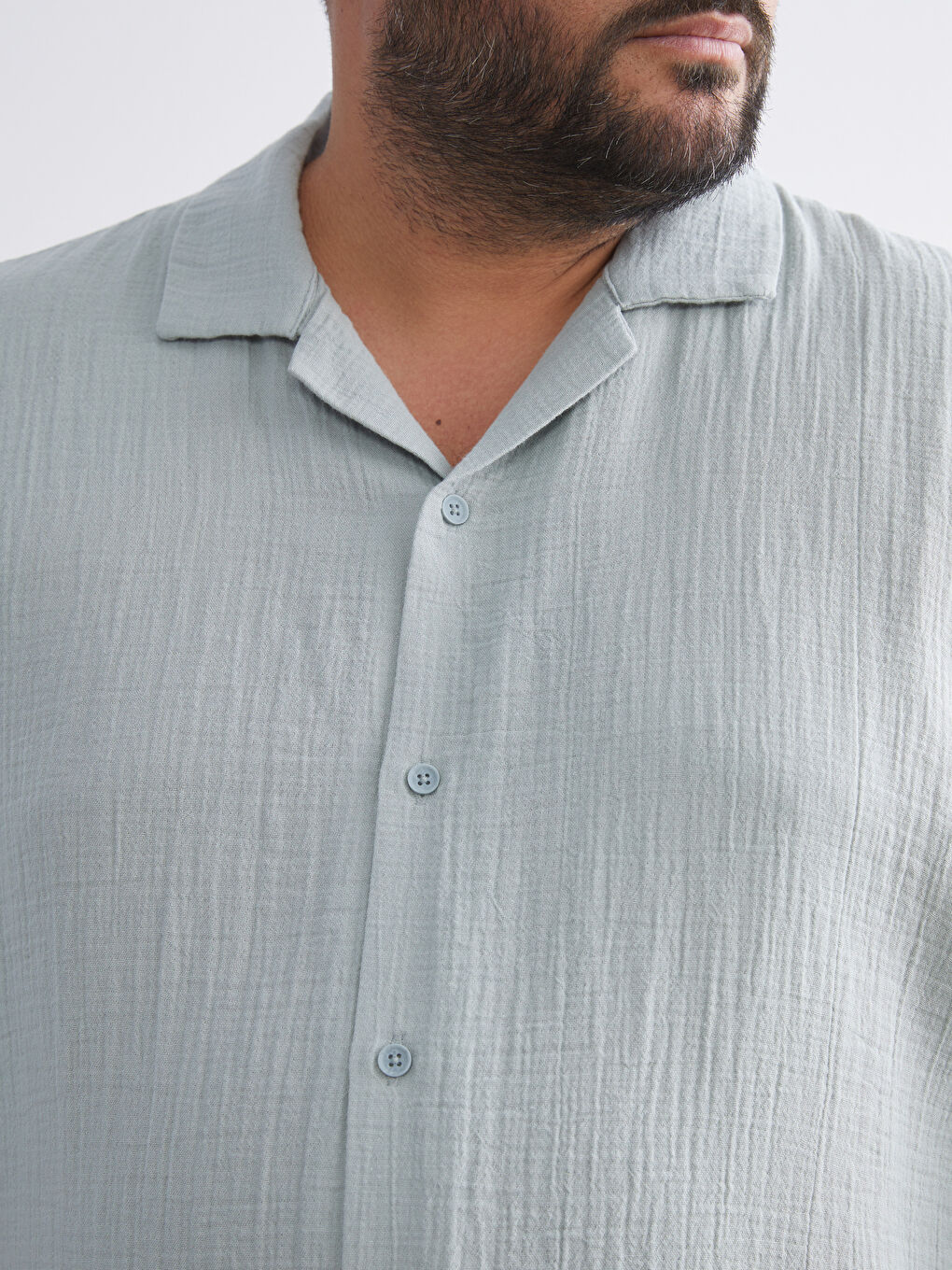 Yeşil Büyük Beden Resort Yaka Kısa Kollu Müslin Erkek Gömlek-3