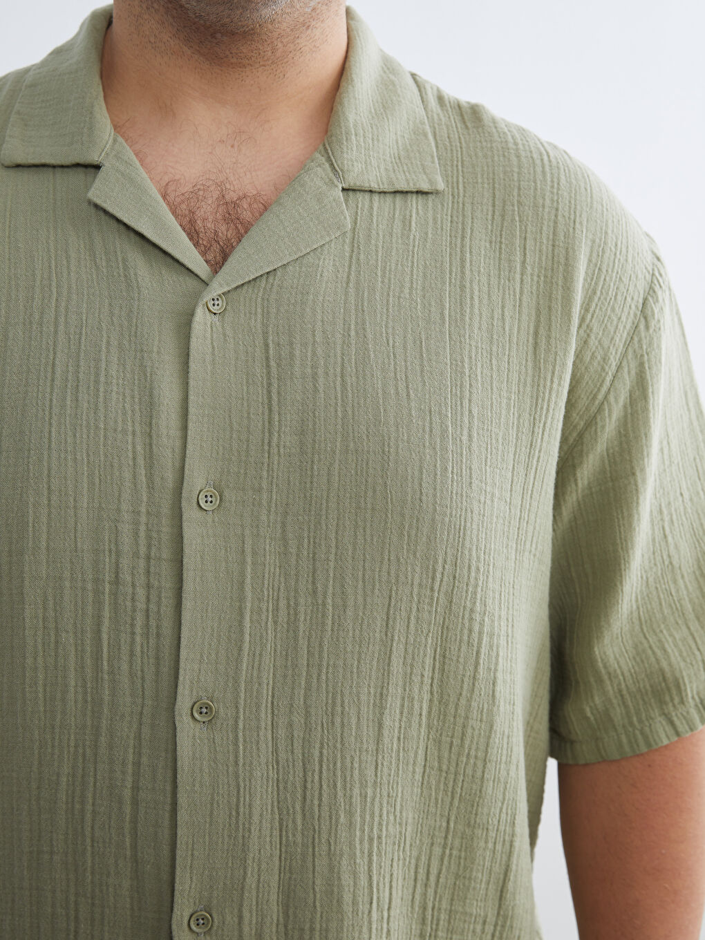 Large Size Men's Short Sleeve Muslin Resort Collar Shirt-6