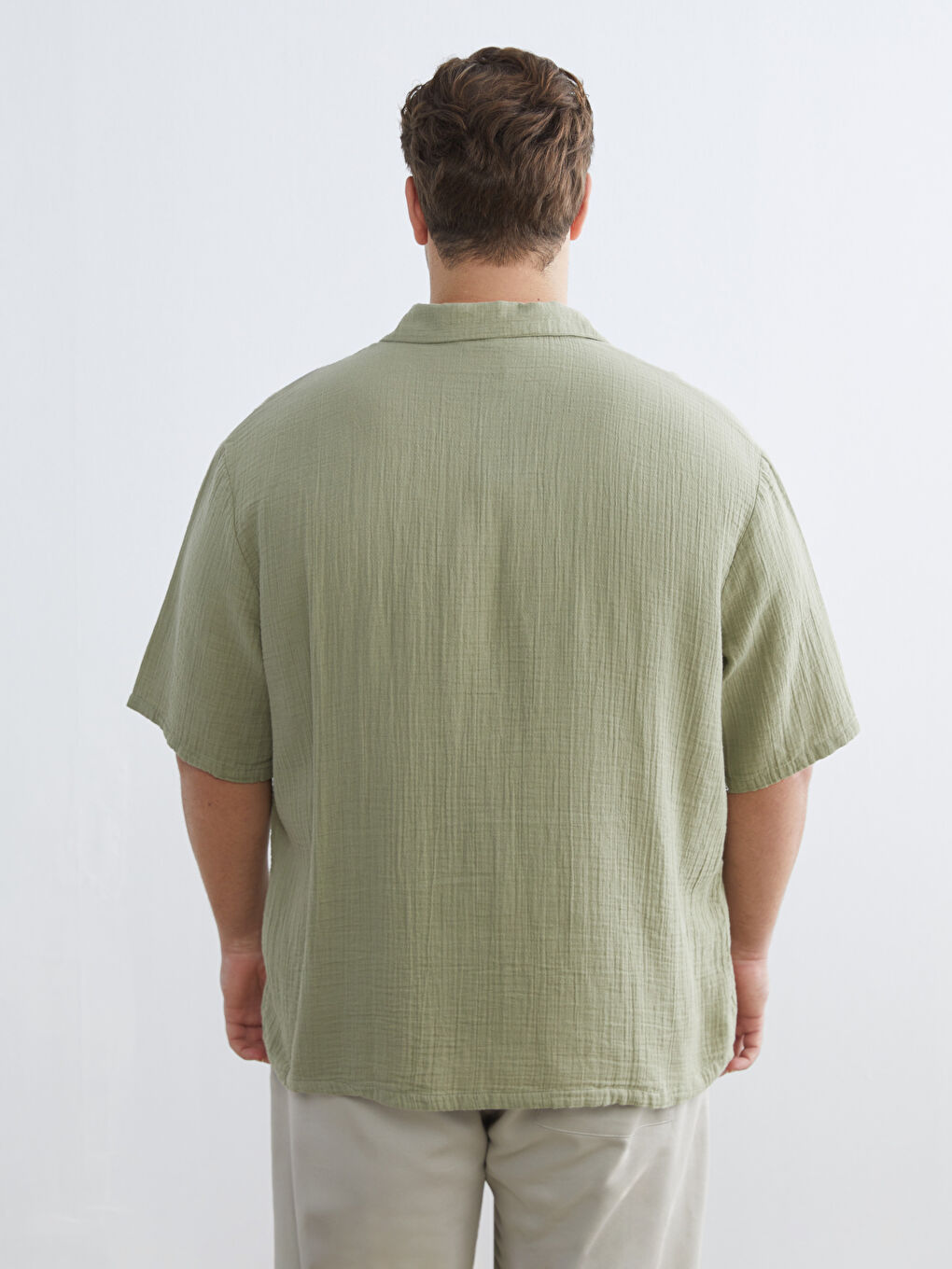 Large Size Men's Short Sleeve Muslin Resort Collar Shirt-7