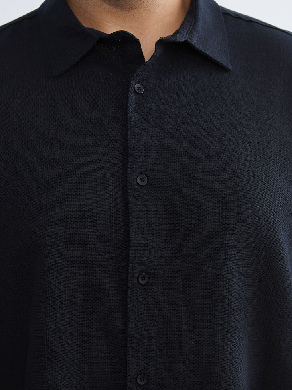 Siyah Büyük Beden Regular Fit Uzun Kollu Keten Görünümlü Erkek Gömlek-2