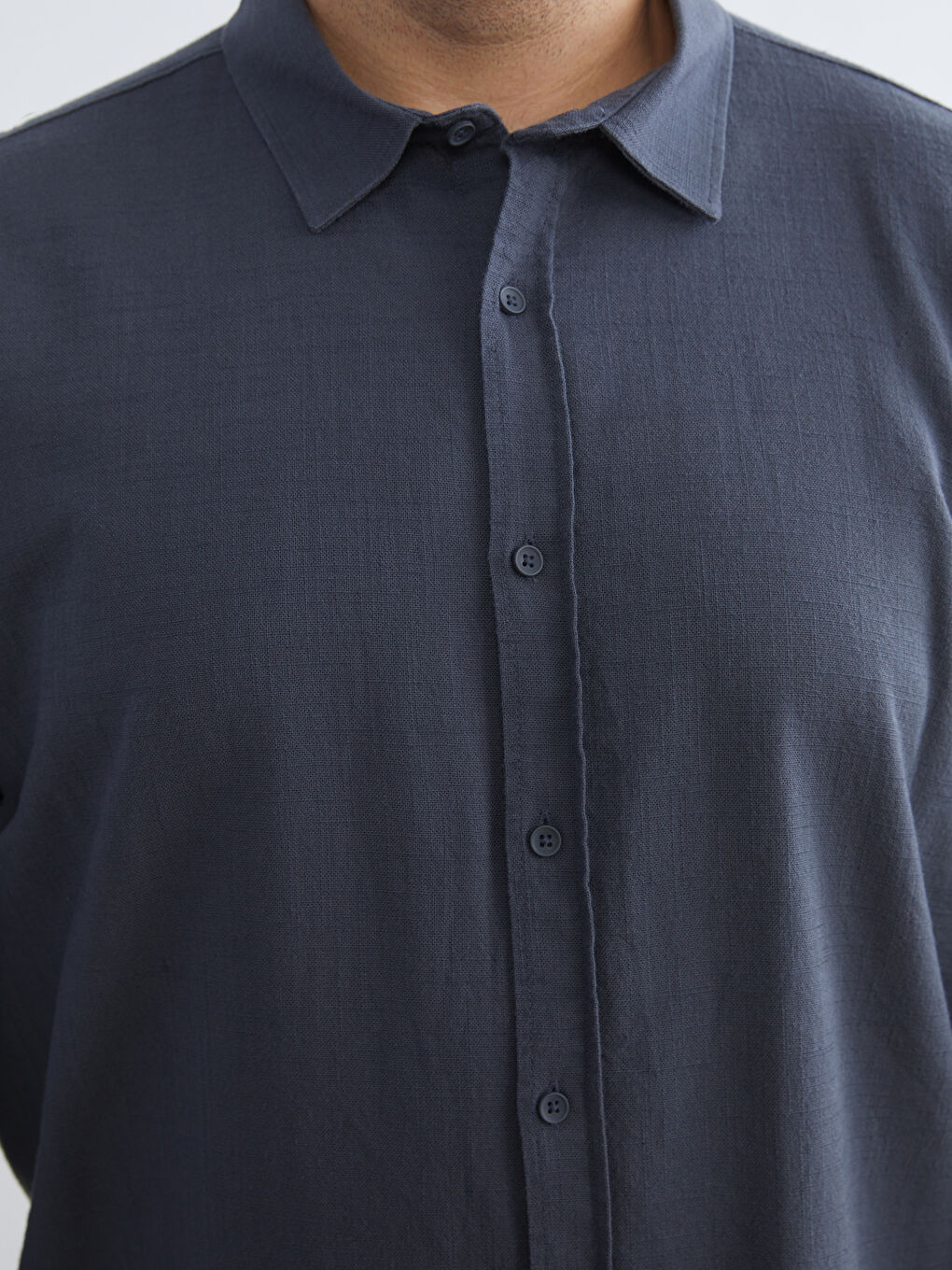 Büyük Beden Regular Fit Uzun Kollu Keten Görünümlü Erkek Gömlek-6