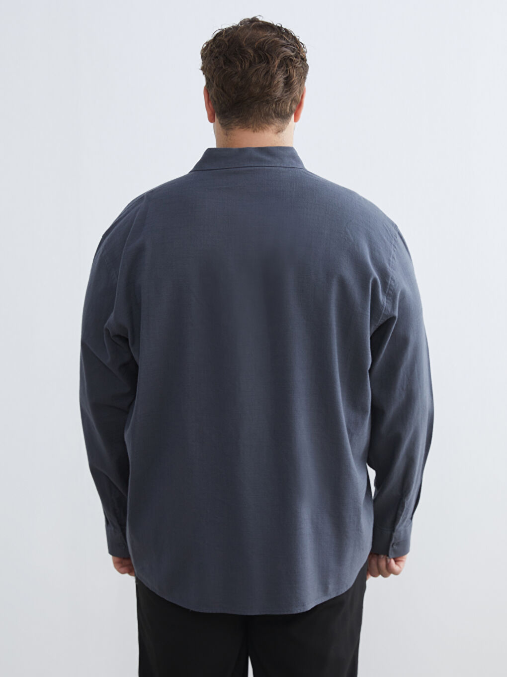 Büyük Beden Regular Fit Uzun Kollu Keten Görünümlü Erkek Gömlek-7