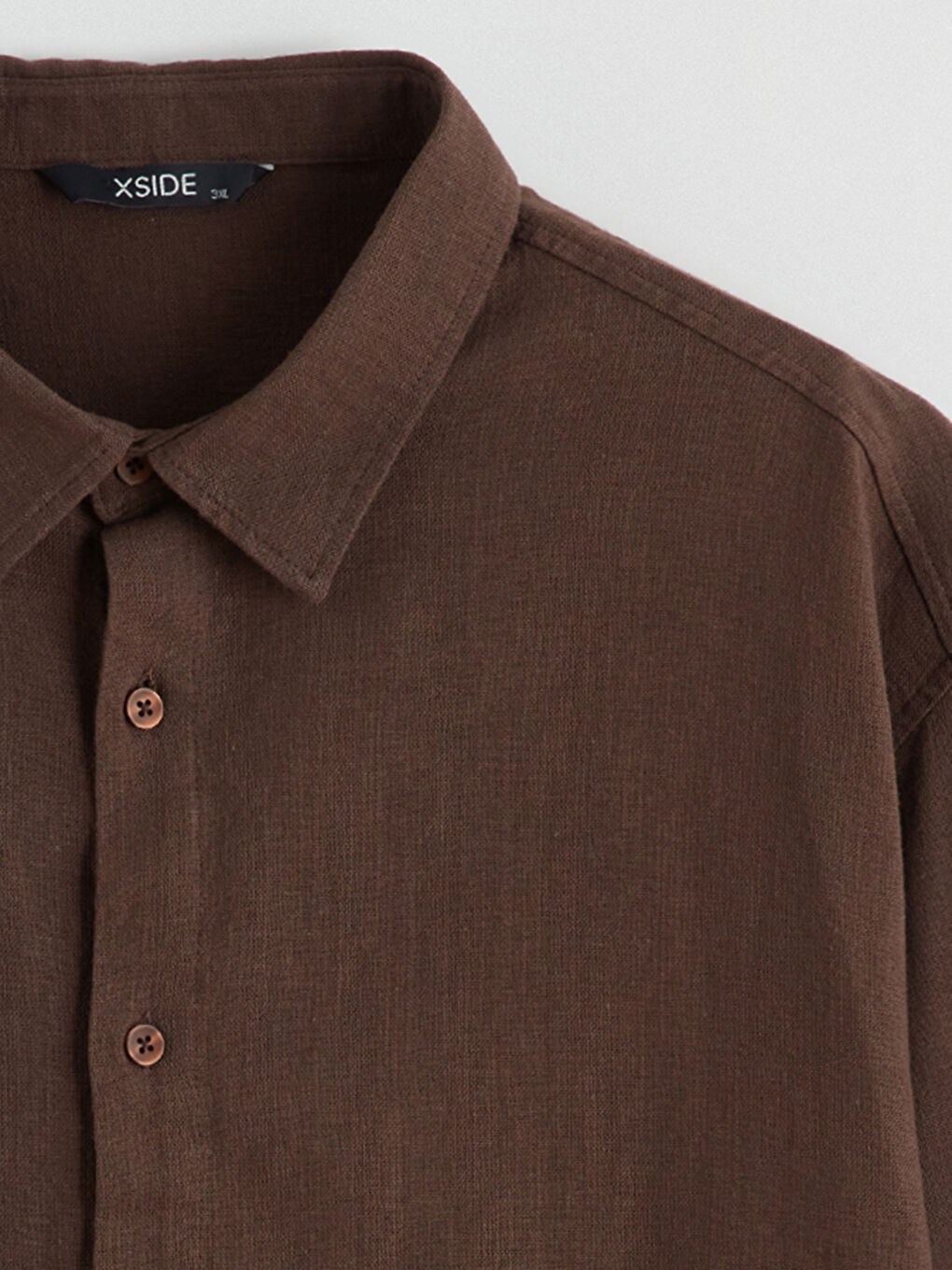 Kahverengi Büyük Beden Regular Fit Uzun Kollu Keten Görünümlü Erkek Gömlek-5