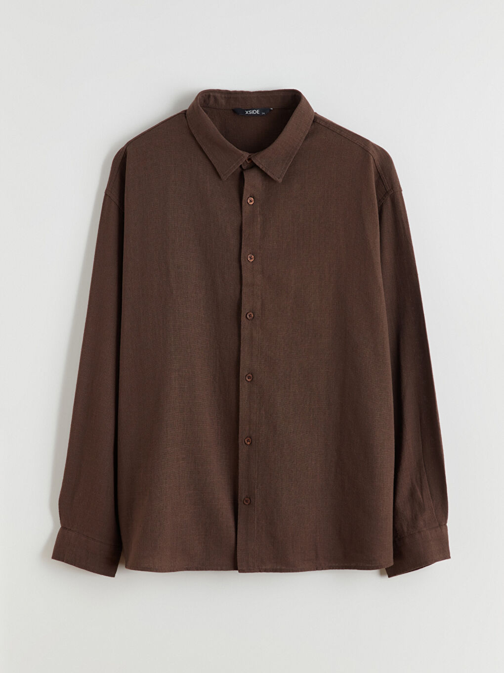 Kahverengi Büyük Beden Regular Fit Uzun Kollu Keten Görünümlü Erkek Gömlek-4