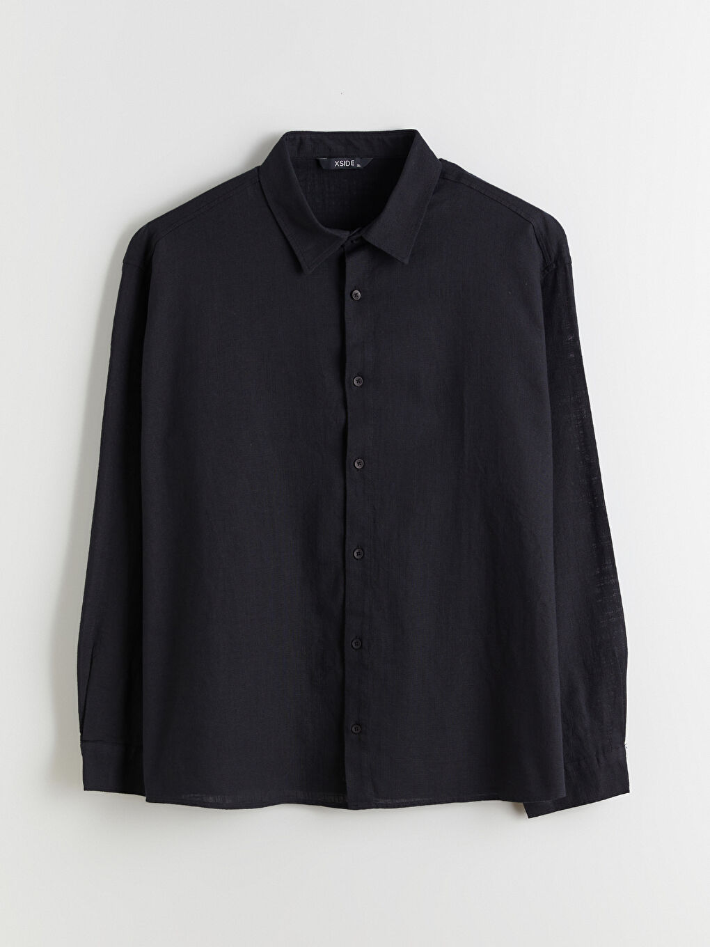 Siyah Büyük Beden Regular Fit Uzun Kollu Keten Görünümlü Erkek Gömlek-4