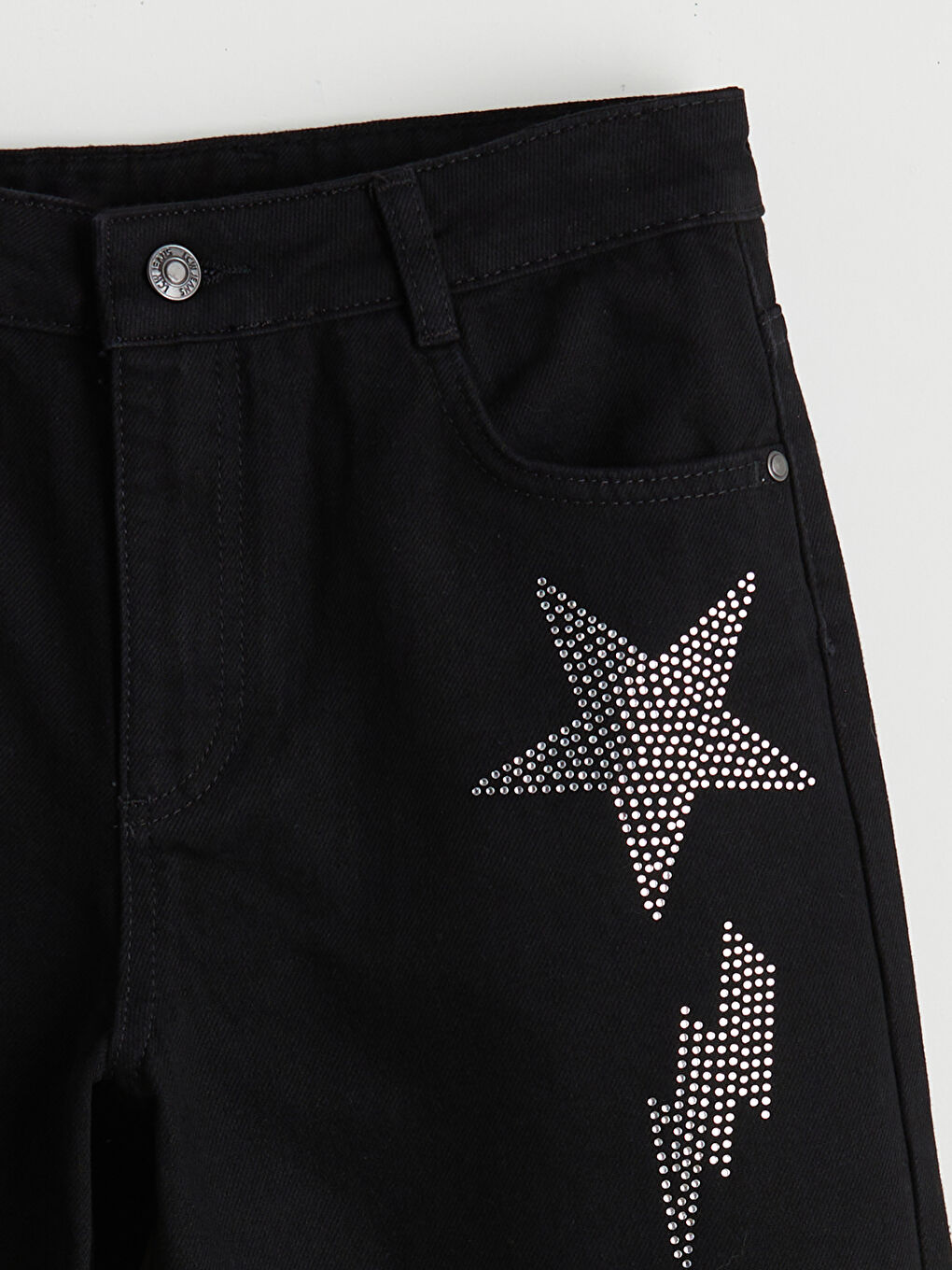 Siyah Wideleg Taşlı Kız Çocuk Jean Pantolon-1