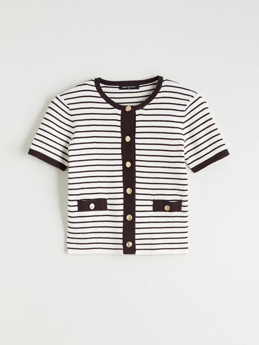 سترة تريكو مخططة نساء بكول مدور-4