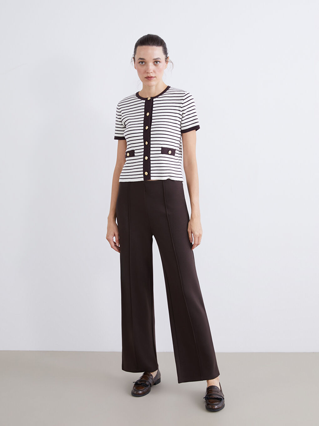 سترة تريكو مخططة نساء بكول مدور-1