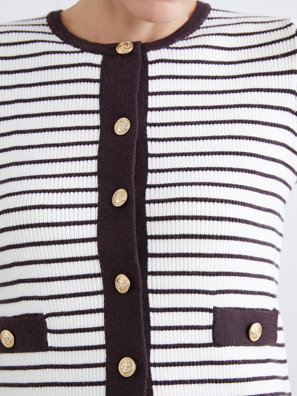 سترة تريكو مخططة نساء بكول مدور-2