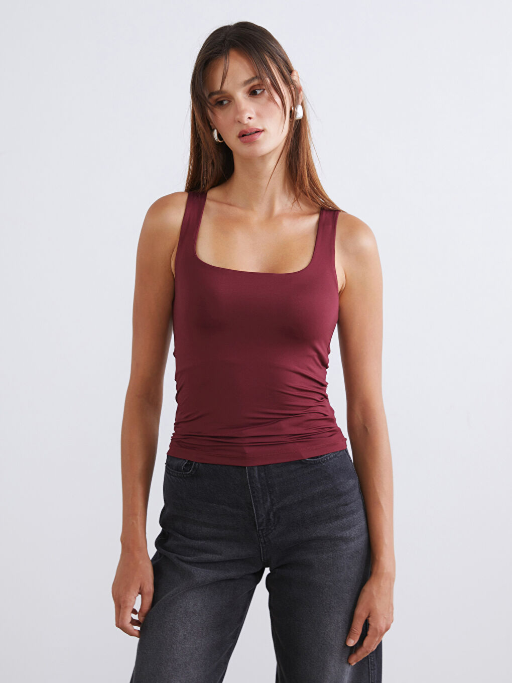 Gri Kare Yaka Kadın Atlet 2'li-1