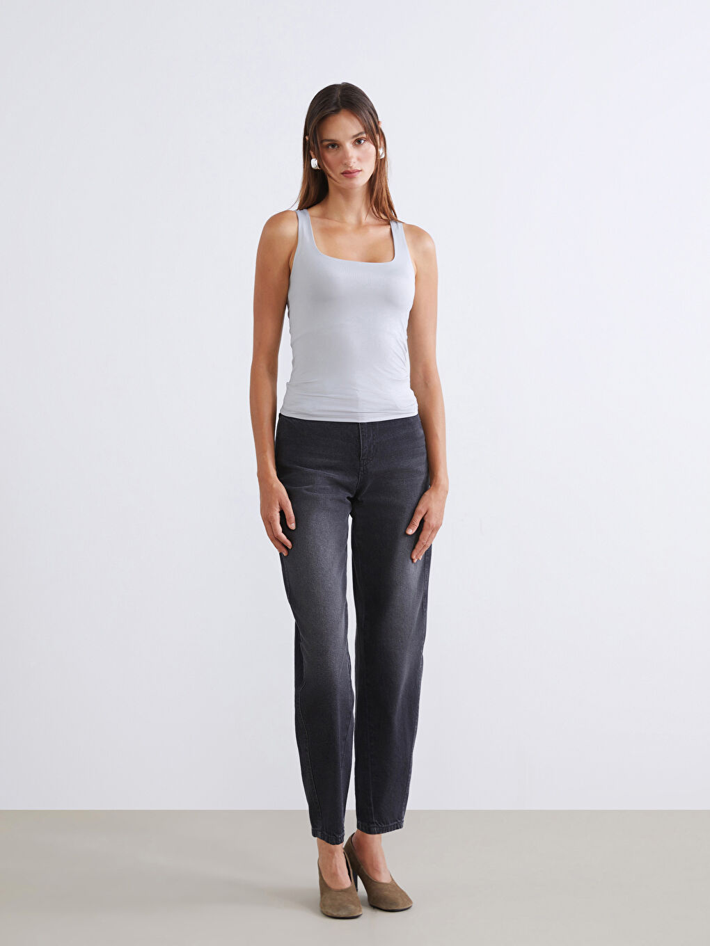 Gri Kare Yaka Kadın Atlet 2'li-3