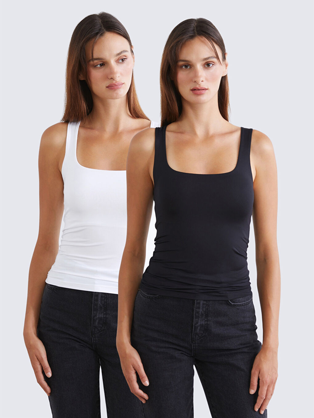 Siyah Kare Yaka Kadın Atlet 2'li